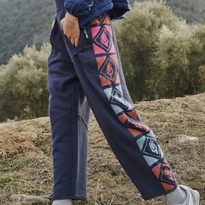 FREE PEOPLE Movement Sz S Off Black Track Pants with Signature FPM Pattern • NEW